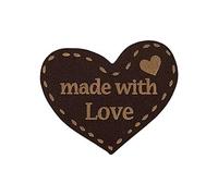 Mono Quick 0415 toppe ricamate a mano con cuore, Made with Love, marrone, toppa termoadesiva (04153 - Cuore, marrone scuro)