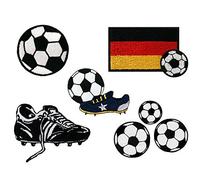 Mono-Quick 322 - Set di Toppe termoadesive, 5 Pezzi, Motivo: Calcio, da 2,0 x 2,0 cm a 7,5 x 5,0 cm, in Poliestere, Ricamo in Filo di Viscosa