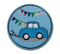 Mono Quick Auto blu rotonda - Toppe Termoadesive Patch Toppa Ricamate, Misura: 6,3 x 6,3 cm
