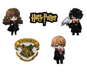 Mono-Quick Harry Potter Logo Ron Hermione Hogwarts Patch Termoadesivi Set di 5 per Adulti Bambini con Cult Magia Originale Vintage, Pantaloni Jeans Ginocchio Riparazione Toppe