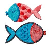 Mono Quick Pesce 2 pezzi rosso blu animale - Toppe Termoadesive Patch Toppa Ricamate, Misura: 3,3 x 6,2 cm