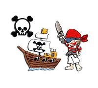 Mono-Quick Pirata Nave Patch Termoadesivi Set per Bambini con Caraibi Tesoro Vintage Originale, Toppe Adesive Cucire Vestiti Festa Compleanno