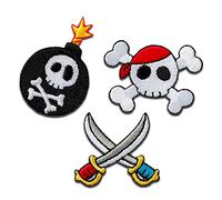 Mono Quick Trio pirata 3 pezzi - Toppe Termoadesive Patch Toppa Ricamate, Misura: 3,6 x 3,4 cm