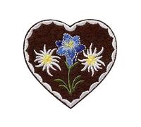 Monoquick Toppa termoadesiva da applicare con il ferro da stiro a forma di cuore, stella alpina, genziana, 6,0 x 6,0 cm