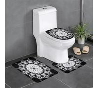 Monochrome Fractal Mandala Pattern 3 Pezzi Tappeto Bagno Assorbente Zerbino Lavabile Tappetino Contorno Wc Per Toeletta Doccia La Casa