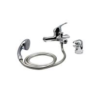 Monocomando Rubinetto Vasca Bagno Fluxy - Cromato con Doccetta Duplex Raccordi e Accessori Inclusi con Cartuccia DM 40, Design Moderno e Alta Durabilità per Bagni Eleganti e Funzionali