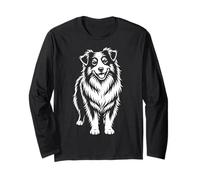 Monocromatico Australian Shepherd Dog Ritratto Art Icona Maglia a Manica