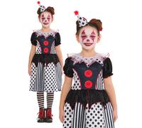 Monocromatico Clown Vestito Bambina Giullare Clown Costume da Halloween Bambini