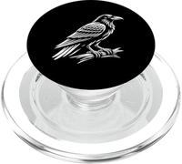 Monocromatico Corvo Sul Ramo Uccello Illustrazione Arte PopSockets PopGrip per MagSafe