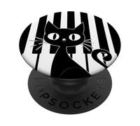 Monocromatico Musicale Gatto Nero Seduto Nel Mondo Chiave Di Pian PopSockets PopGrip Adesivo