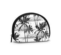 Monocromatico Tropicale Raffigurante Palme Bianche Su Tovaglietta Nera Donne Ragazze Shell Cosmetici Trucco Sacchetto di Immagazzinaggio Monete Shopping All'aperto Portafoglio Organizzatore