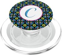 Monogramma C Iniziale Messicano Piastrella Rosa Blu Giallo Verde V2 PopSockets PopGrip per MagSafe
