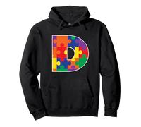 Monogramma D in Pezzi di Puzzle Multicolore Felpa con Cappuccio