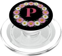 Monogramma della corona di fiori margherita rosa e bianca lettera P PopSockets PopGrip per MagSafe