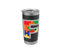 Monogramma F in pezzi di puzzle multicolore V2 Bicchiere termico in acciaio inox doppia parete