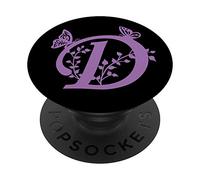 Monogramma iniziale con lettera D a forma di farfalla, colore: nero, viola PopSockets PopGrip Intercambiabile