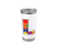 Monogramma L in pezzi di puzzle multicolore V2 Bicchiere termico in acciaio inox doppia parete