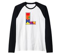 Monogramma L in Pezzi di Puzzle Multicolore V2 Maglia con Maniche Raglan