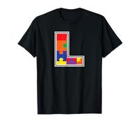 Monogramma L in Pezzi di Puzzle Multicolore V2 Maglietta
