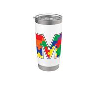 Monogramma M in pezzi di puzzle multicolore V2 Bicchiere termico in acciaio inox doppia parete
