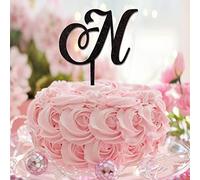 Monogramma N Cake Topper Iniziale Lettera Singola Nome Glitter Nero Per Matrimonio Nuziale Doccia Decorazioni per torte Romance Riutilizzabile Corona di alloro Personalizza il tuo Topper per torta