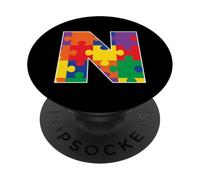 Monogramma N in pezzi di puzzle multicolore PopSockets PopGrip Adesivo