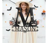 Monogramma personalizzato Cognome Segno in Metallo Ragno Web Zucche Ragni Personalizzato Cognome Segno Regali Goth Halloween Autunno Segni Decorazione Della Parete Decorazione Della Parete Metallo