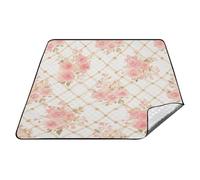 Monogramma Rose Gold Checkered Coperte da picnic impermeabili per esterni Resistente all'acqua Escursionismo Parco Coperte Impermeabile Pieghevole per Terra Concerto Coperta esterilla para la playa
