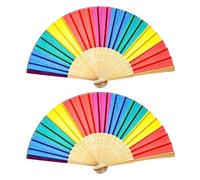 MONOJLY 2 Pezzi Grande ventaglio Pieghevole per Donna Uomo ventaglio Arcobaleno in bambù Giapponese Cinese per Decorazioni di Nozze da Ballo Festival