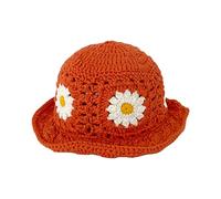 MONOJLY Cappello a secchiello estivo anti-sole a maglia a crochet da donna per primavera e gite in campeggio alla pesca con motivo floreale per la fidanzata arancione