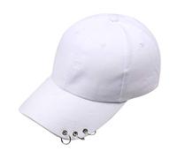 MONOJLY Cappello da baseball coreano Harajuku in cotone con 3 anelli in metallo, stile hip hop, tinta unita, regolabile, per papà, bianco, 7 1/8-7 3/8