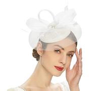 MONOJLY copricapo elegante cappello fascinator cappello pillboxing cappello da donna cocktail tea party copricapo squisito fascinator francese per matrimonio, bianco, 21,65-23,62 Zoll