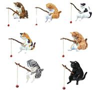 MONOJLY Decorazioni animali per acquario Piccolo gatto da pesca Miniature Figurine Set per Acqua Dolce Salata Acquari Decorazione