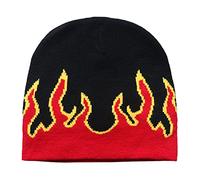 MONOJLY Flame Y2K Beanies Fire Flame Knit Hat Skullies Slouchy Flame Skull, Rosso, 6 5/8/7 3/8
