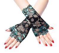 MONOJLY Guanti da donna estivi sottili senza dita per protezione solare Hollow Jacquard pizzo floreale contrasto colore danza festa guida guanti, Verde, 8.5x19cm