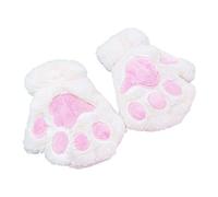 MONOJLY Guanti invernali da donna caldi a mezze dita carini cartoni animati per ricamo zampa di gatto anime gattino spesso peloso peluche senza dita, bianco, 20 cm