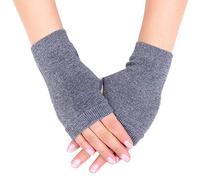 MONOJLY Guanti unisex in cotone lavorato a maglia, senza dita, tinta unita, elastici, con foro per il pollice, lunghezza al polso, guanti da guida scaldamani, Grigio, 14x8.5cm