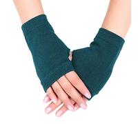 MONOJLY Guanti unisex in cotone lavorato a maglia, senza dita, tinta unita, elastici, con foro per il pollice, lunghezza al polso, guanti da guida scaldamani, Verde scuro, 14x8.5cm
