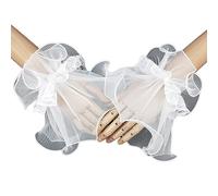 MONOJLY Polsini elastici da sposa a forma svasata, maniche finte rimovibili per feste di nozze, polsini in pizzo bianco per donne