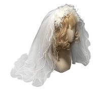 MONOJLY Velo da sposa multistrato Velo da sposa Fascia Fiore bianco Perline Cerchietto per capelli
