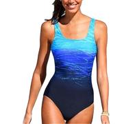 Monokini da donna con incrocio sulla schiena Ombre Color - Costume da bagno regolabile con ritagli, Blu Fadeaway, L