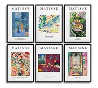 MONOKO® Matisse - Set di immagini astratte, poster vintage, astratte, stampe artistiche da parete, per soggiorno, 6 x A4, senza cornice