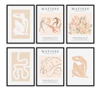 MONOKO® Matisse - Set di immagini Premium, poster vintage, rétro, stampe artistiche da parete, per camera da letto, 6 x A4, senza cornice