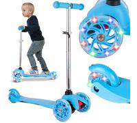 Monopattino a tre ruote regolabile con ruote illuminate a LED, blu