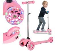 Monopattino a tre ruote regolabile con ruote illuminate a LED, rosa