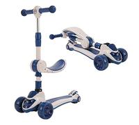 Monopattino Bambino, Monopattino Evolutivo Regolabile, Monopattino con Manubrio Regolabile in Altezza, Ruote Illuminate e Sedile, Monopattino Musicale per Bambino da 2 a 10 Anni (Blu A con Sedile)