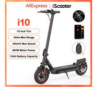 Monopattino elettrico iScooter i10, motore da 650 W, 36 V, 15 Ah, 10 pollici, pieghevole, autonomia di 45 km, velocità massima di 40 km/h, doppio ammortizzatore, monopattino elettrico con app
