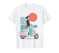 Monopattino in Stile Anime per Ragazze Red Sun Teal Retro Ride Art Maglietta
