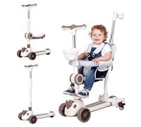 Monopattino per bambini 3 in 1, con asta di spinta, monopattino con sedile rimovibile e ruote LED, altezza regolabile a 3 livelli, per bambini da 1 a 8 anni, fino a 50 kg (marrone)