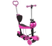 Monopattino per bambini, Monopattino a 3 ruote LED, 5 in 1, manubrio regolabile in altezza, canna telescopica Sella Schienale Rimovibile, Gioco all'aperto (rosa, 5 in 1)